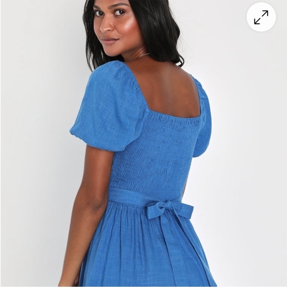 Lulu's Azure Puff Sleeve Linen Blend Mini Dress - Picture 3 of 12
